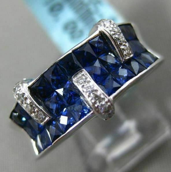 ESTATE WIDE 4.0CT DIAMOND & SAPPHIRE 18KT WHITE GOLD MULTI ROW DOUBLE ...