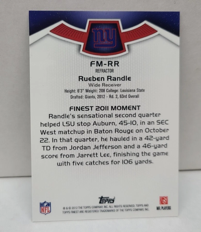 RUEBEN RANDLE 2012 Finest Moment REFRACTOR ~ New York GIANTS - Image 2 of 2