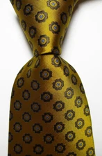 New Classic Polka Dot Bronze Gold Brown JACQUARD WOVEN Silk Men's Tie Necktie