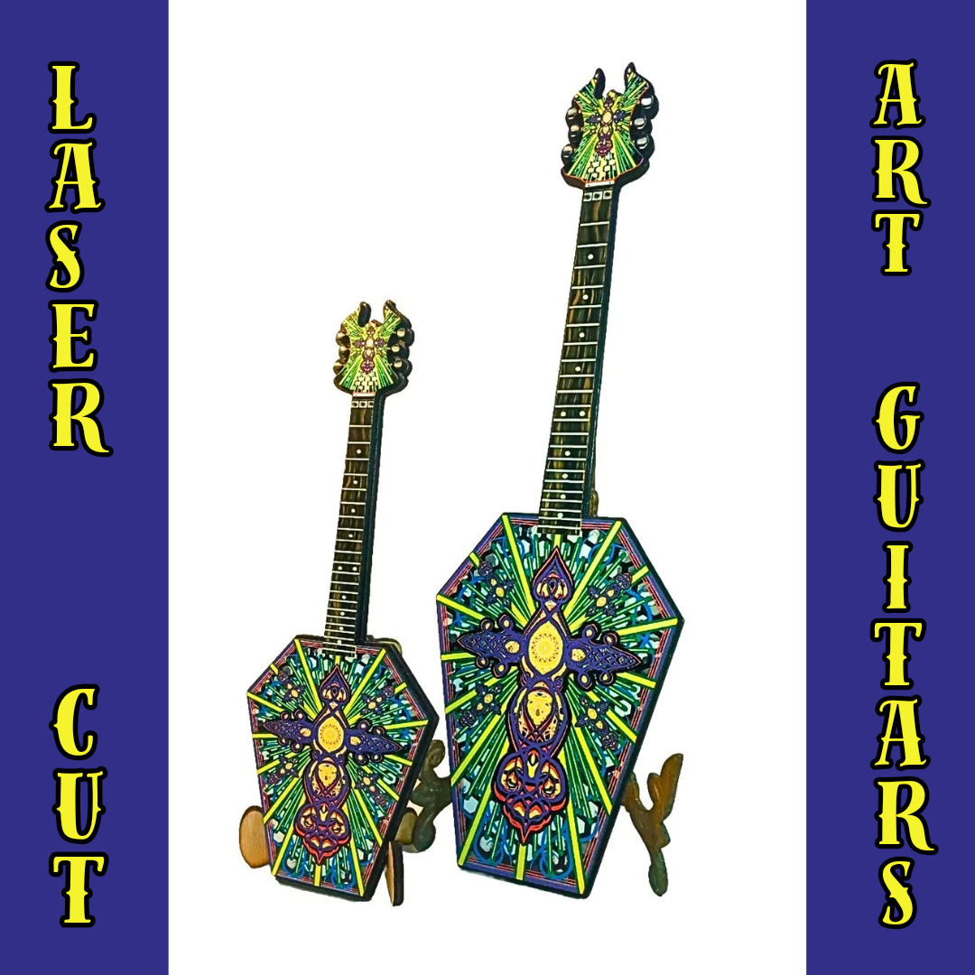 Crucifix coffin art guitar digital laser cut prints pinup unique decor goth gift