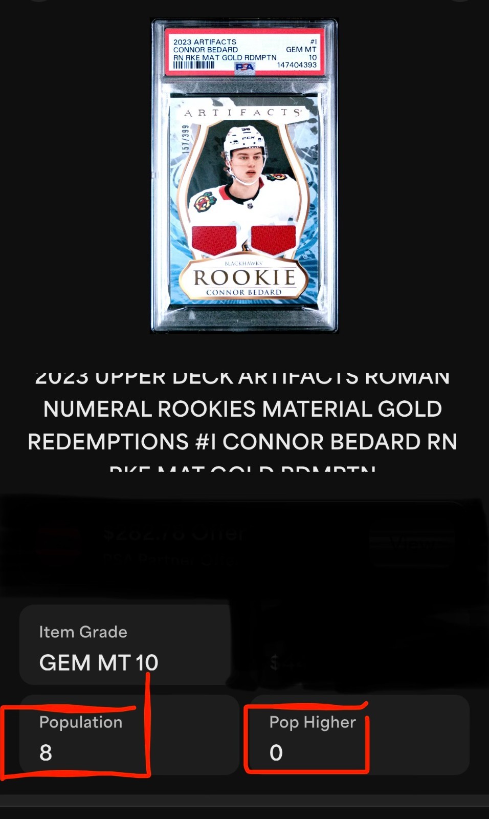 2023-24 UD Artifacts Rookie Material Gold Rdmptn #1 ~ Connor Bedard RC *PSA 10* view 3