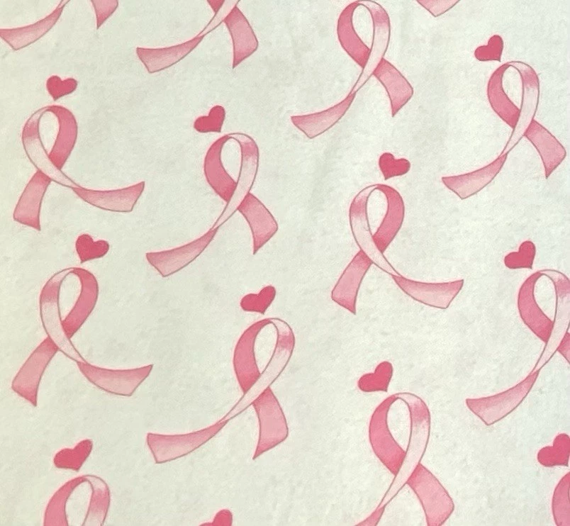 Pink Breast Cancer Awareness Ribbons on White Flannel Fabric, BTHY - Image 4 of 4