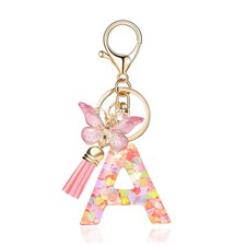 Alphabet Initial Letter Keychain Tassel Butterfly Pendant Key Ring Purse