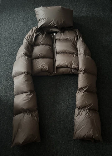 Giubbotto piumino Rick Owens Babel Mountain Cropped nylon marrone taglia 48