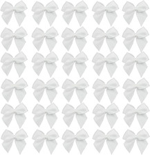 50pcs Boutique Mini White Satin Ribbon Bows Flowers Appliques DIY Craft for Sewi