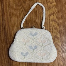 Vintage Walborg Japan Richere Beaded Floral Evening Bag Gold Frame 1960 s