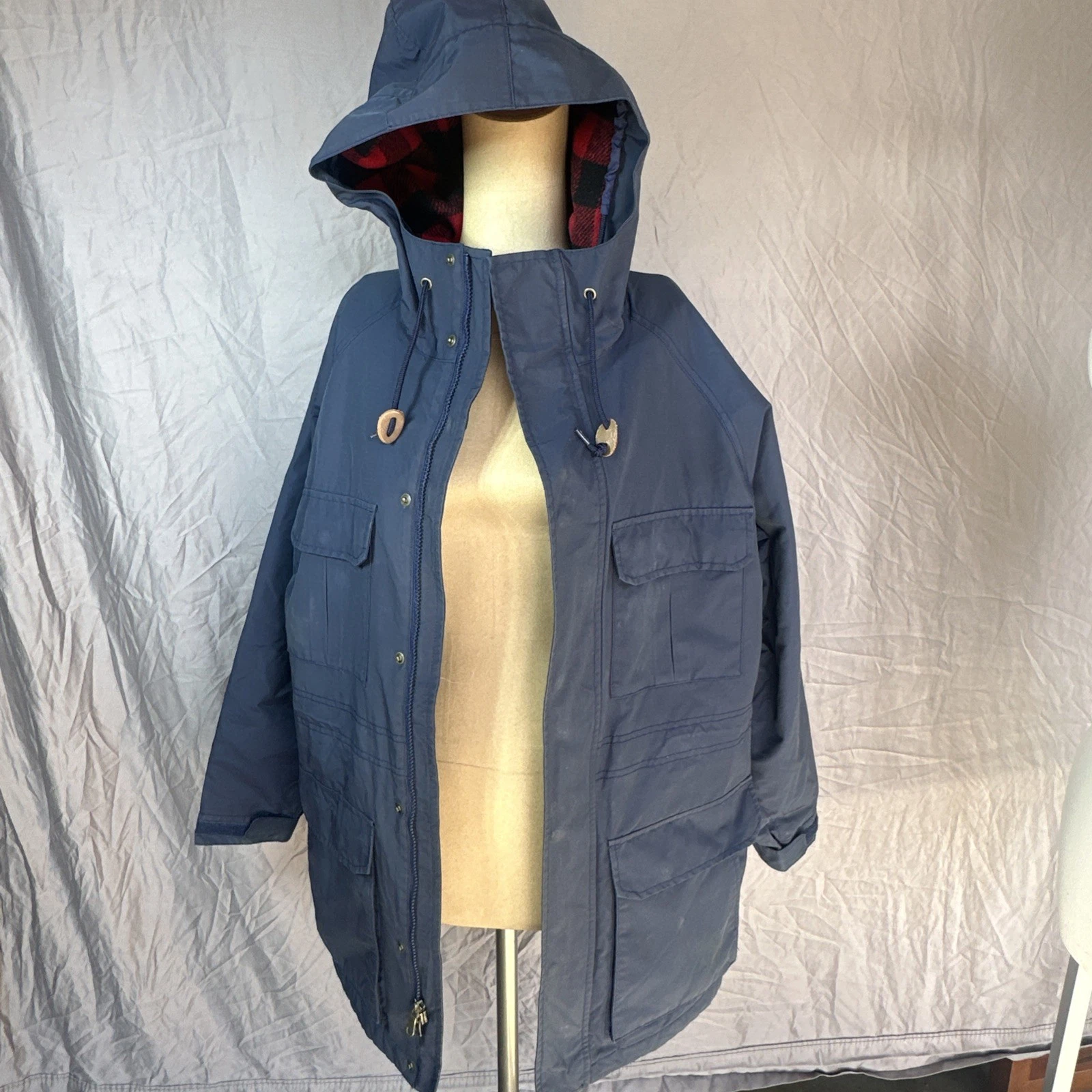 LL Bean Parka VTG Jacket Mens M Baxter State  Maine Coat Plaid Lined Blue Wool image 1