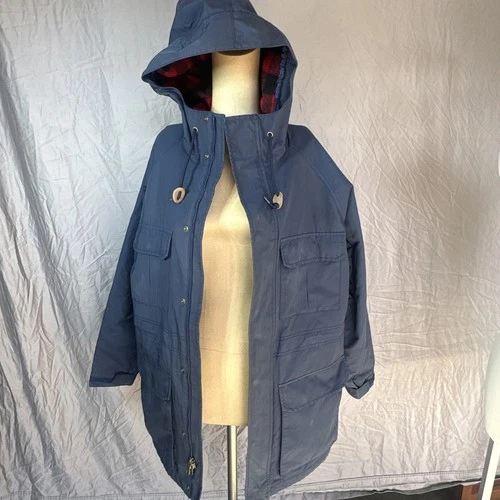 LL Bean Parka VTG Jacket Mens M Baxter State  Maine Coat Plaid Lined Blue Wool video thumbnail