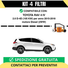 Kit 4 Filtri Tagliando per TOYOTA RAV 4 IV 2.0 D-4D 105 kw Diesel 2015-2018