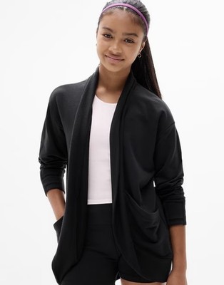 Athleta Girl Wrap N Roll Sweatshirt Size XL (14) Soft Cardigan Jacket Cozy Black