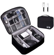 OrgaWise Travel Cable Organiser Bag, 2Layer Tech Case, Black