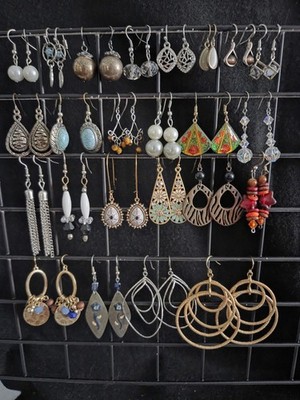 Vintage To Now Quality Earrings Lot Crystal Stone Rhinestone Dangles 24 Pairs