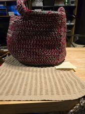 Handmade Crochet Basket - Red and Gray