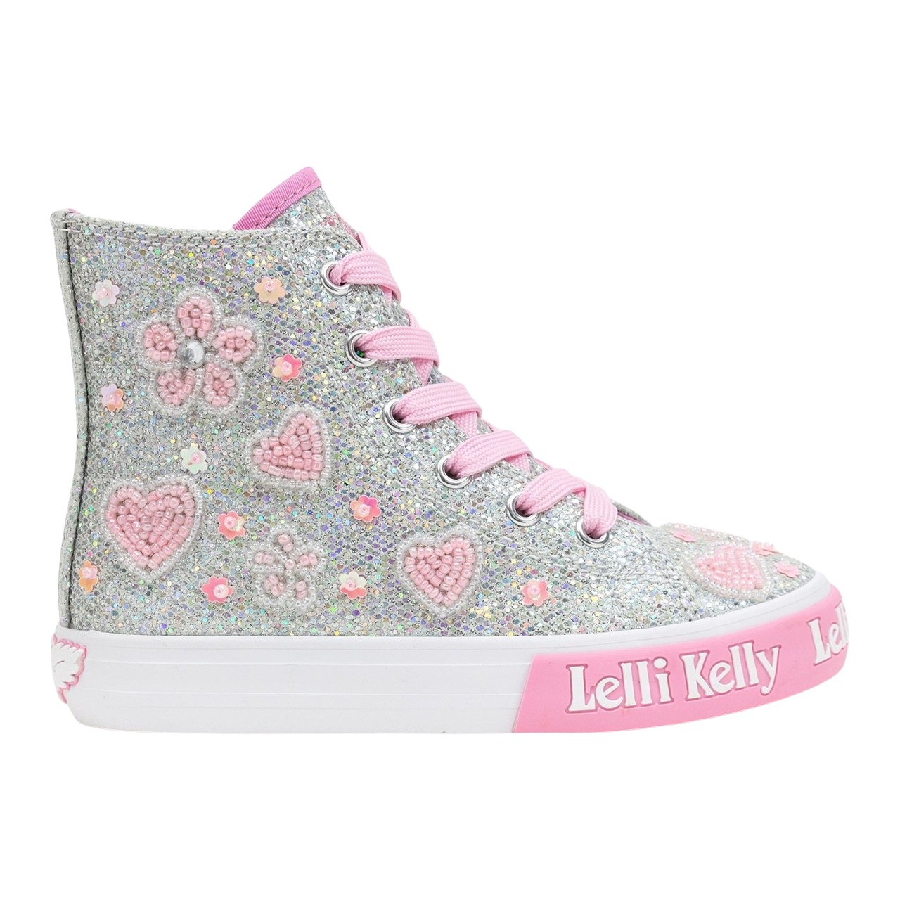 Lelli Kelly Cressida Girls Silver Glitter Baseball Boots Hi-Tops Trainers LK4923