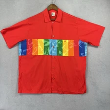 Vintage Sun Bay Hawaiian Shirt Mens XL Red Button Up Short Sleeve Rainbow Floral
