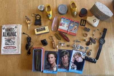 Vintage Junk Drawer Lot of 41 Pieces Knives Guitar Tuner Trinkets Miscellaneous