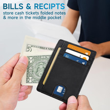 Slim Minimalist Front Pocket Leather Wallet RFID Blocking Small Thin Credit Card
