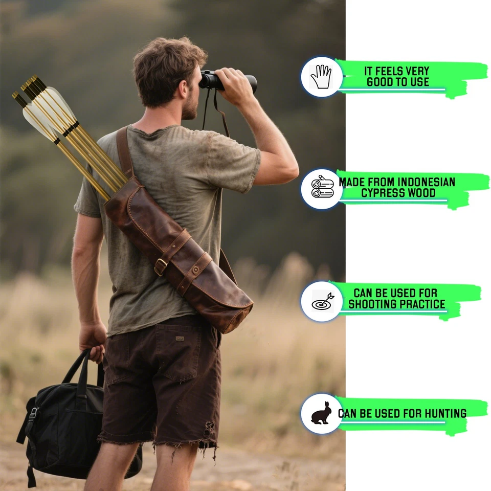 Archery 33" Hunting Wooden Arrows Recurve Bow Traditional Hunting Spine 500 - Image 4 of 4