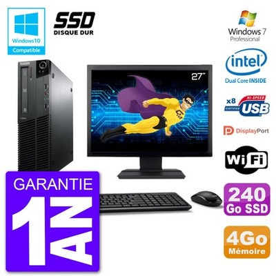 PC Lenovo M82 SFF Bildschirm 27'' G640 RAM 4GB SSD 240GB DVD-Brenner Wifi W7