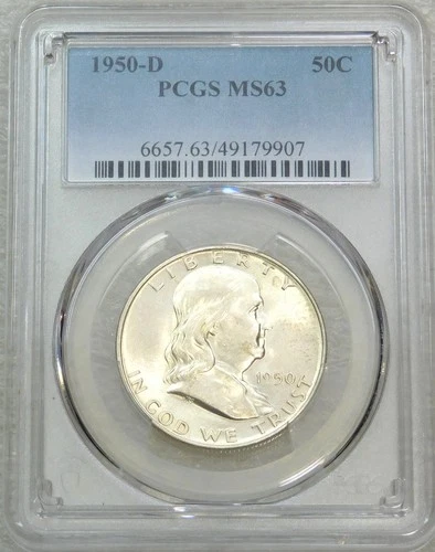 1950-D Franklin Half Dollar PCGS MS63 99% FBL Frosty White PQ New Holder #J201N