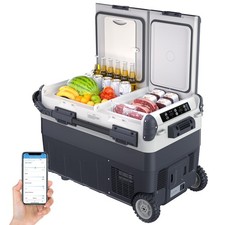 12V Dual Zone Car Refrigerator Freezer 43 or 53QT AC DC Wheels Wireless