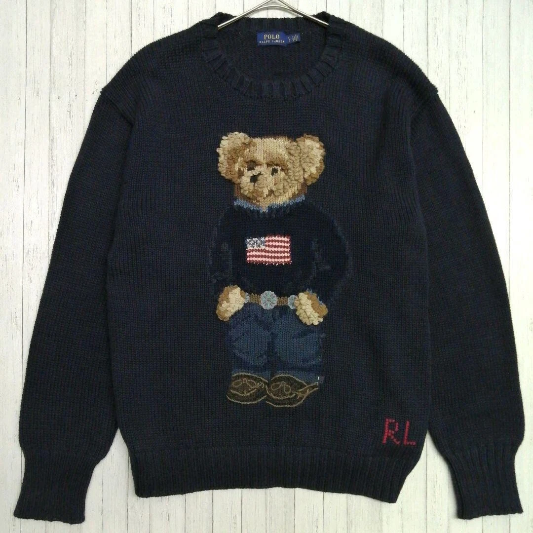 Polo Ralph Lauren Men s Polo Bear Sweater American USA Flag Large size