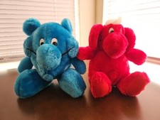 Vintage Kodak Kolorkins Stuffed Animals Flash Click Blue Red Plushies 80's