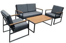 Set da balcone ALTINO 2 sedia, 1 panca e 1 tavolino, in metallo e polywood.