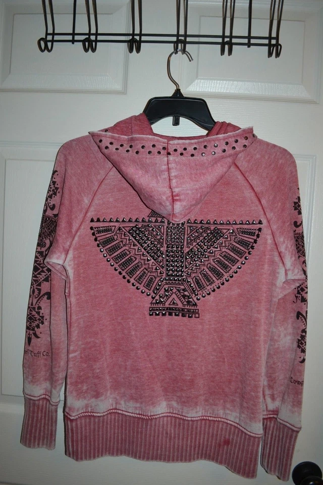 Cowgirl Tuff Women's Red Burnout Aztec Stud Zip Hoodie, JACKET Size MED $85 - Image 4 of 4