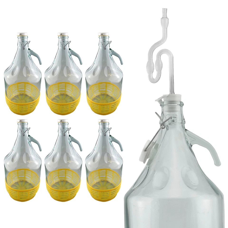 COST WISE 5L glass demjohns/carboys WITH PROTECTIVE BASE +Flip Top Caps for /winemaking