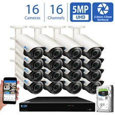 16CH NVR 16 x 5MP 2.8-12mm Varifocal Microphone IP Bullet Security Camera System