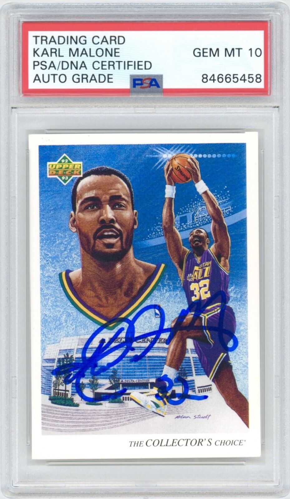 Karl Malone Autographed Signed 1992-93 UDA Jazz Collector S Choice PSA