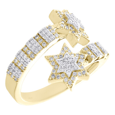 10K Gelbgold echter Diamant Damen Bypass Stern Heiligenschein Manschette Cocktail Ring 3/4 Karat