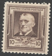 US. 868. 10c. James Whitcomb Riley, American Poet. MH. 1940. More Centering.