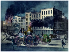 Decor Poster. Fine Graphic Art. Building on fire scene. Home Wall Design. 1140