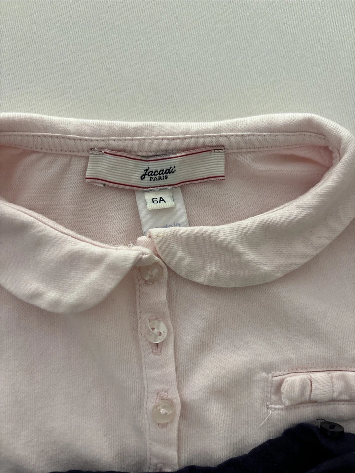 Lote de 2 Camisetas JACADI Paris Algodón Niña Talla 6 Azul Marino Rosa Mangas Largas Foto 3 de 4