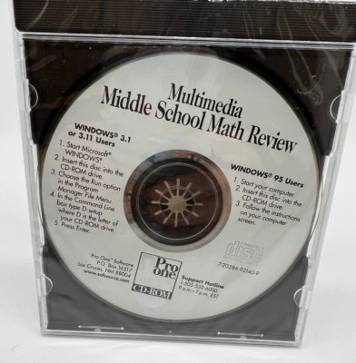 Pro One Mathematics Middle School Math Review CD-ROM Windows New Sealed