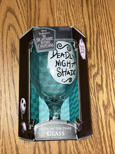 Disney Nightmare Before Christmas Glow In the Dark Glass 6” Tall BRAND NEW