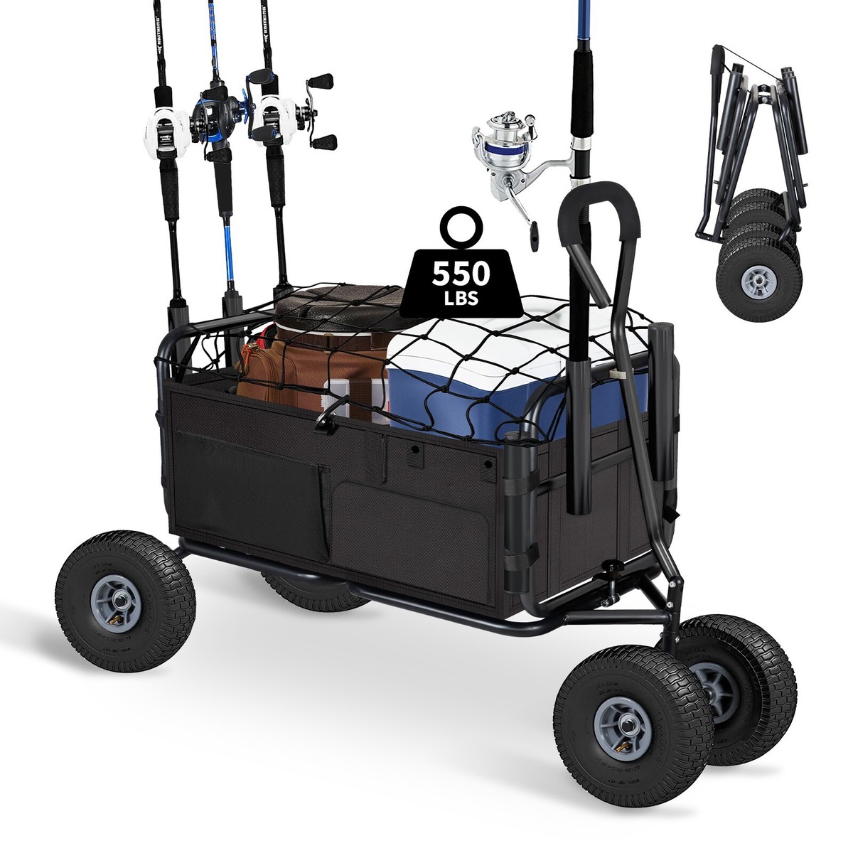 best collapsible fishing cart 49" Extended with 6 Rod Holders making it perfect for use all season long Collapsible Fishing Cart for Sand