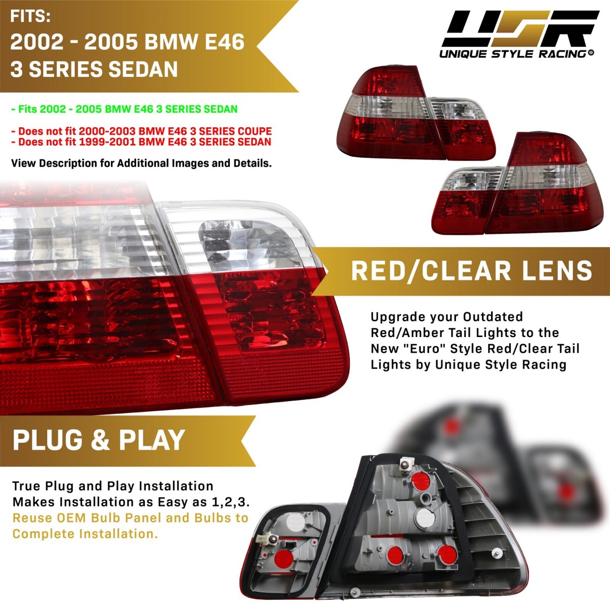 2002-2005 BMW E46 3 Series 4D Sedan DEPO OE Euro Red/Clear Rear