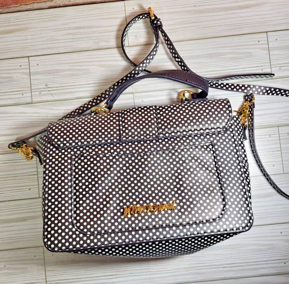 BOLSO DE HOMBRO BETSEY JOHNSON DOME FIRMA NEGRO BLANCO PUNTO SOLAPA ¡RARO! Foto 2 de 4