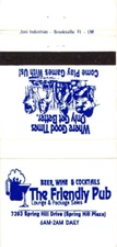 The Friendly Pub, Lounge & Package Sales, Spring Hill, Vintage Matchbook Cover