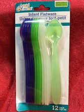 12pk Baby Infant Spoons Plastic Dishwasher Safe BPA FREE Angel Mine Green Blue