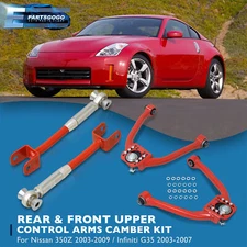For 03-09 Nissan 350Z Z33 G35 Front+Rear Adjustable Camber Kit Control Arms Red