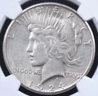 1924 S PEACE DOLLAR NGC VERY CHOICE ABOUT UNC 58 SOFT MATTE LIKE SILVERY PEWTER