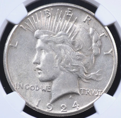 1924 S PEACE DOLLAR NGC VERY CHOICE ABOUT UNC 58 SOFT MATTE LIKE SILVERY PEWTER
