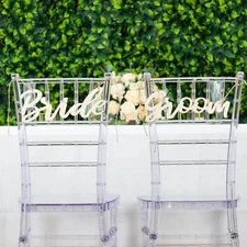 2 Natural 12x5 in Wooden Bride and Groom Chair Signs HANGING DECOR Party Events