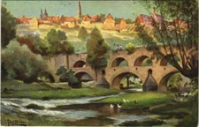 Old postcard postcard Rothenburg double bridge GERMANY (1076740)