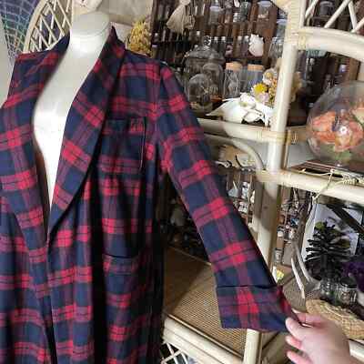 PENDLETON / 60s Vintage コート/M/ウール/BLU/チェック Pendleton 60s Blue and Red Plaid Wool Robe House Coat Vintage Size