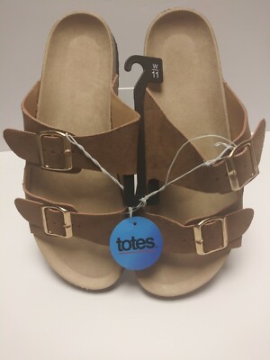 Totes Isotoner Buckskin Tan Brown Sandals Slides Women's Size 11 New with Tag 